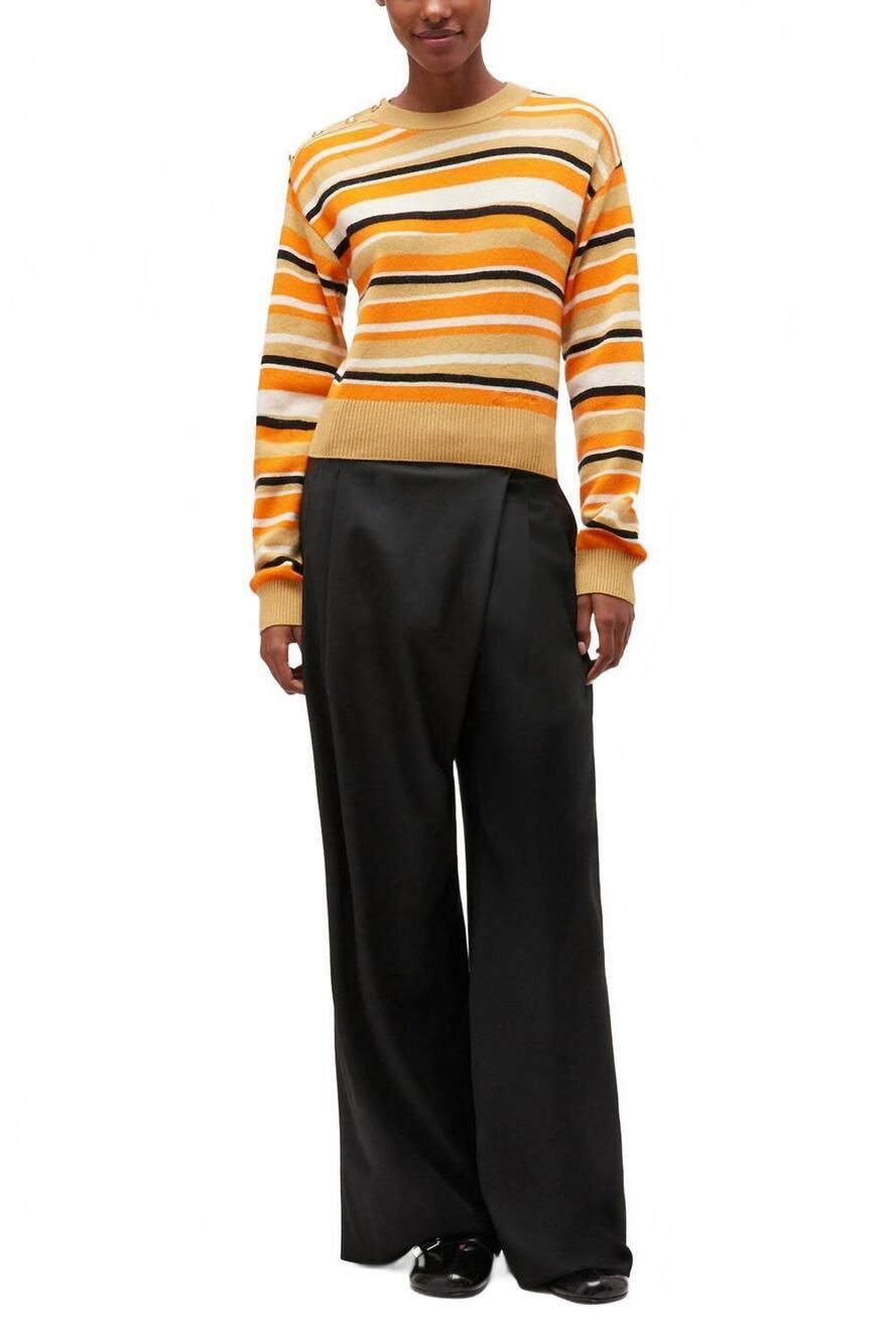 NEW GANNI calendered wool mid waist pants in black